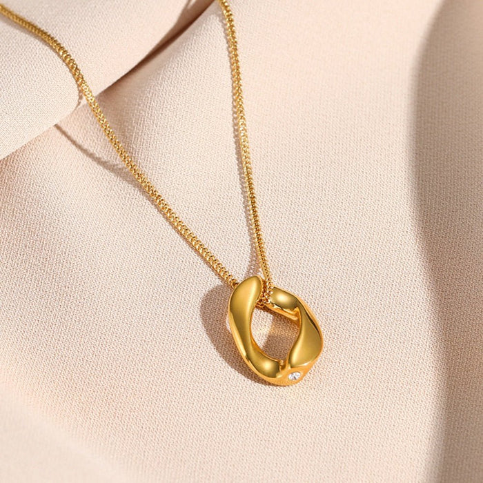 Women's Stainless Steel 18K Gold-Plated Crystal Necklace – Link Pendant – Meiva necklace view 3