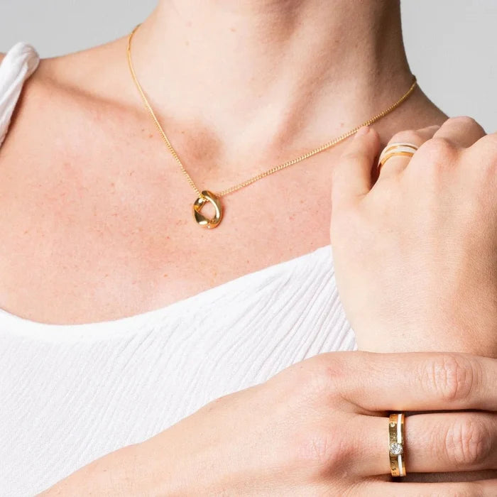 Women's Stainless Steel 18K Gold-Plated Crystal Necklace – Link Pendant – Meiva necklace view 5