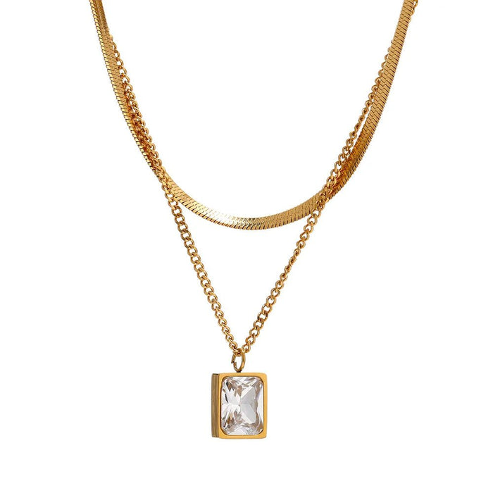 Women's Stainless Steel 18K Gold-Plated Crystal Necklace – Paris Mix, Layered – Meiva necklace