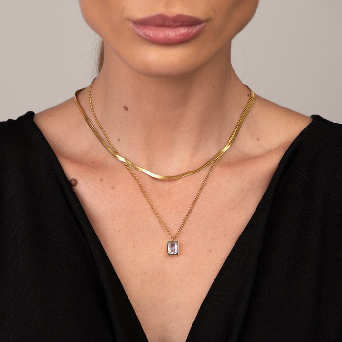 Women's Stainless Steel 18K Gold-Plated Crystal Necklace – Paris Mix, Layered – Meiva necklace view 2