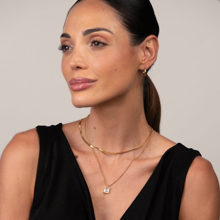 Women's Stainless Steel 18K Gold-Plated Crystal Necklace – Paris Mix, Layered – Meiva necklace view 4