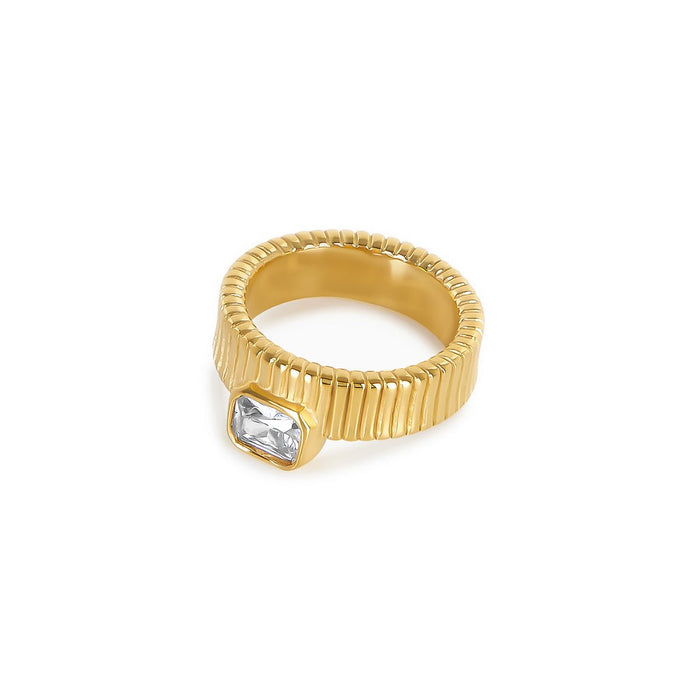 Women's Stainless Steel 18K Gold-Plated Crystal Ring – Capri – Meiva ring