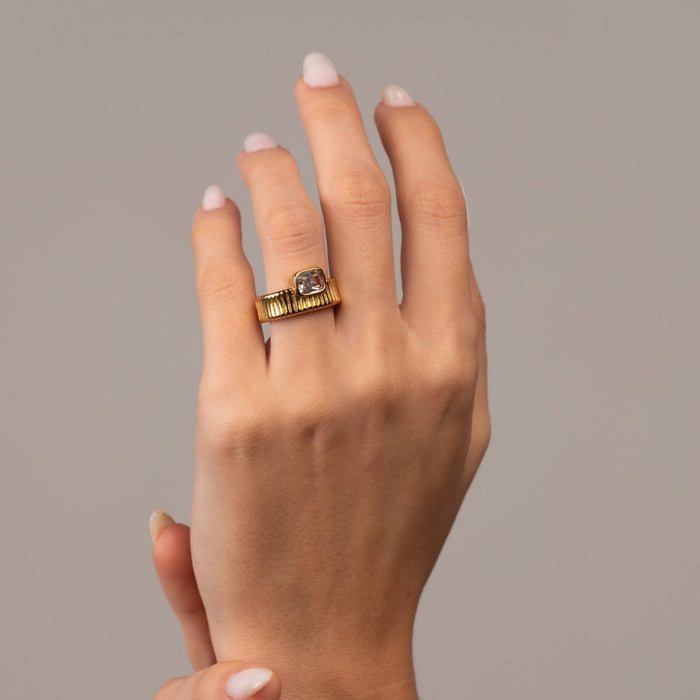 Women's Stainless Steel 18K Gold-Plated Crystal Ring – Capri – Meiva ring view 3