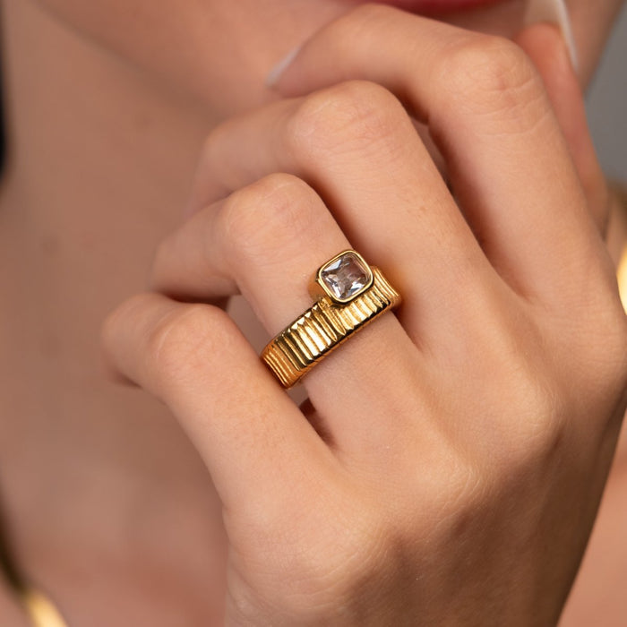 Women's Stainless Steel 18K Gold-Plated Crystal Ring – Capri – Meiva ring view 5