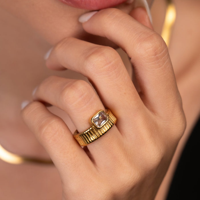 Women's Stainless Steel 18K Gold-Plated Crystal Ring – Capri – Meiva ring view 6