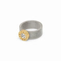 Women's Stainless Steel 18K Gold-Plated Crystal Ring – Roman Mesh Silver, Layered – Meiva ring