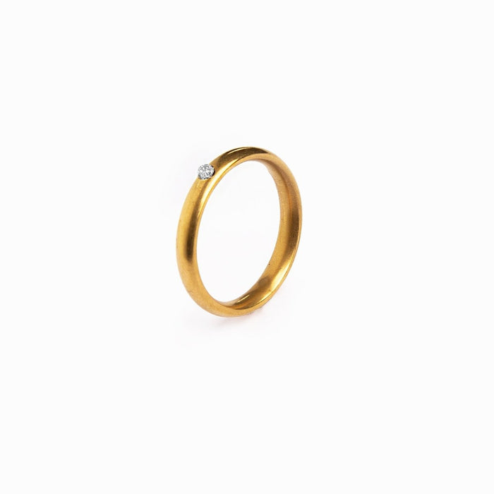 Women's Stainless Steel 18K Gold-Plated Crystal Ring – Solitaire, Dainty – Meiva ring