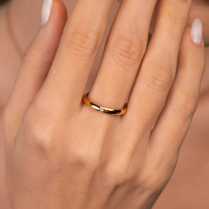Women's Stainless Steel 18K Gold-Plated Crystal Ring – Solitaire, Dainty – Meiva ring view 5