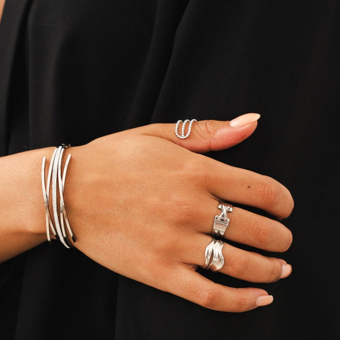 Women's Stainless Steel 18K Gold-Plated Cubic Zirconia Bracelet – Bangle Florence Cuff Silver, Dainty – Meiva bracelet view 2