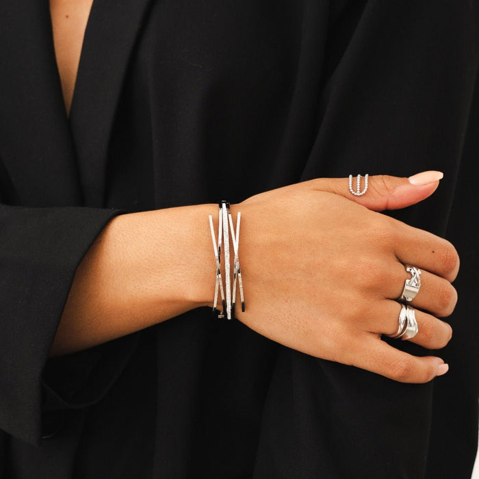 Women's Stainless Steel 18K Gold-Plated Cubic Zirconia Bracelet – Bangle Florence Cuff Silver, Dainty – Meiva bracelet view 4