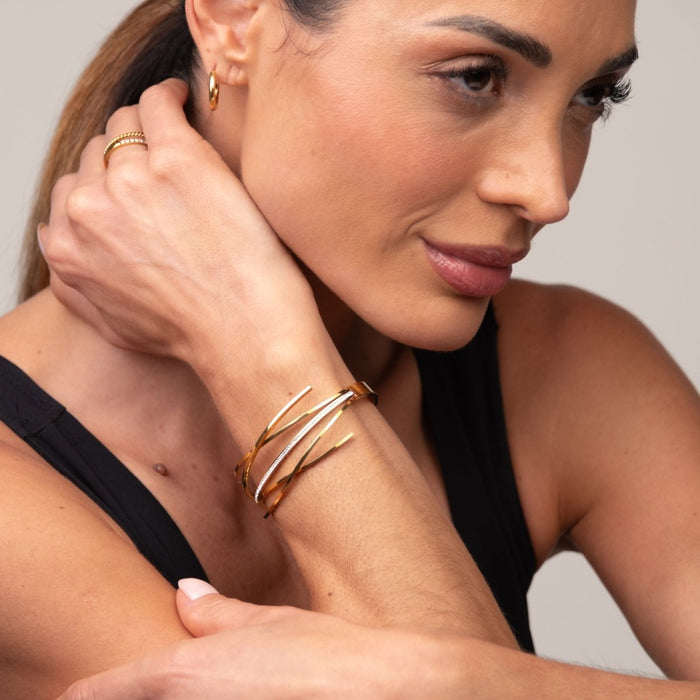 Women's Stainless Steel 18K Gold-Plated Cubic Zirconia Bracelet – Bangle Florence Cuff, Dainty – Meiva bracelet view 5