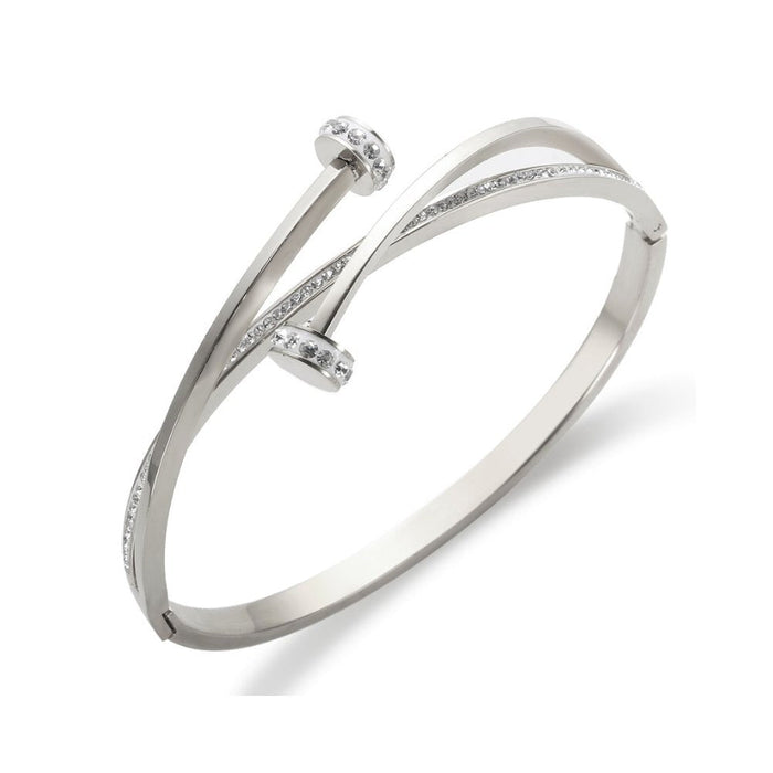 Women's Stainless Steel 18K Gold-Plated Cubic Zirconia Bracelet – Bangle Nail Cuff Silver, Statement – Meiva bracelet