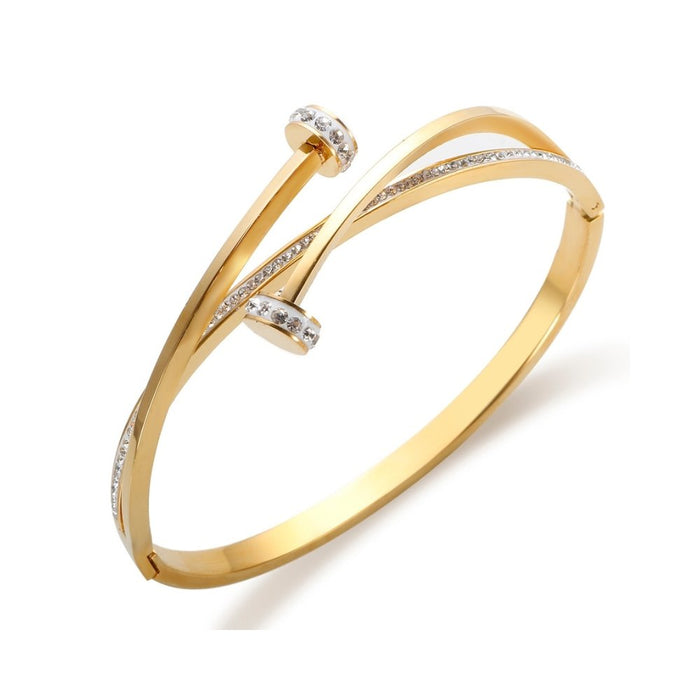 Women's Stainless Steel 18K Gold-Plated Cubic Zirconia Bracelet – Bangle Nail Cuff – Meiva bracelet