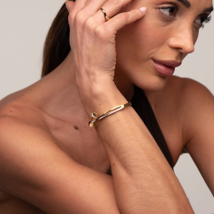 Women's Stainless Steel 18K Gold-Plated Cubic Zirconia Bracelet – Bangle Nail Cuff – Meiva bracelet view 5