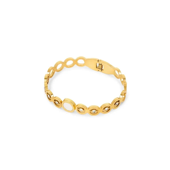 Women's Stainless Steel 18K Gold-Plated Cubic Zirconia Bracelet – Bangle Olivia Stone Cuff, Dainty – Meiva bracelet