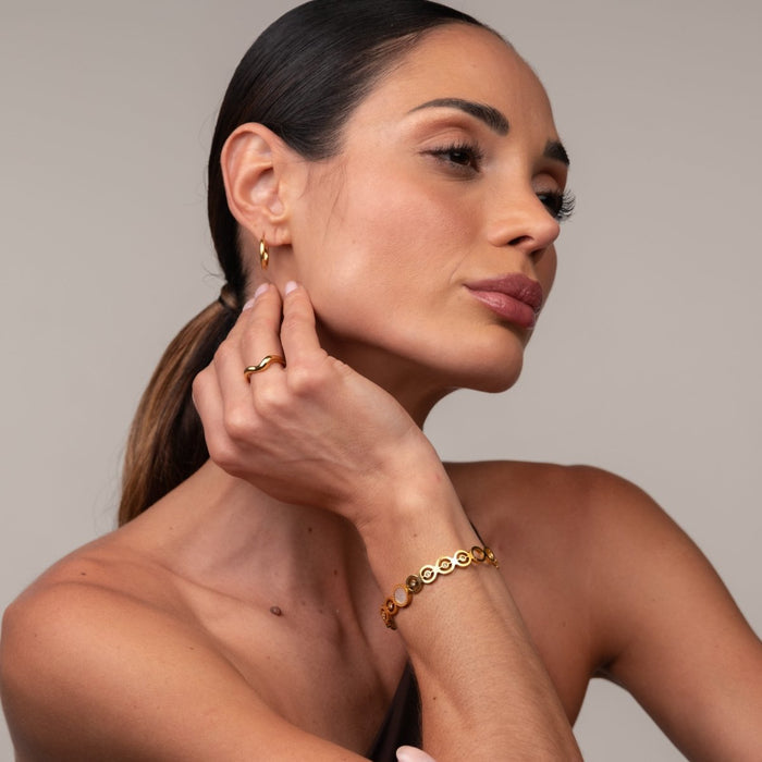Women's Stainless Steel 18K Gold-Plated Cubic Zirconia Bracelet – Bangle Olivia Stone Cuff, Dainty – Meiva bracelet view 5