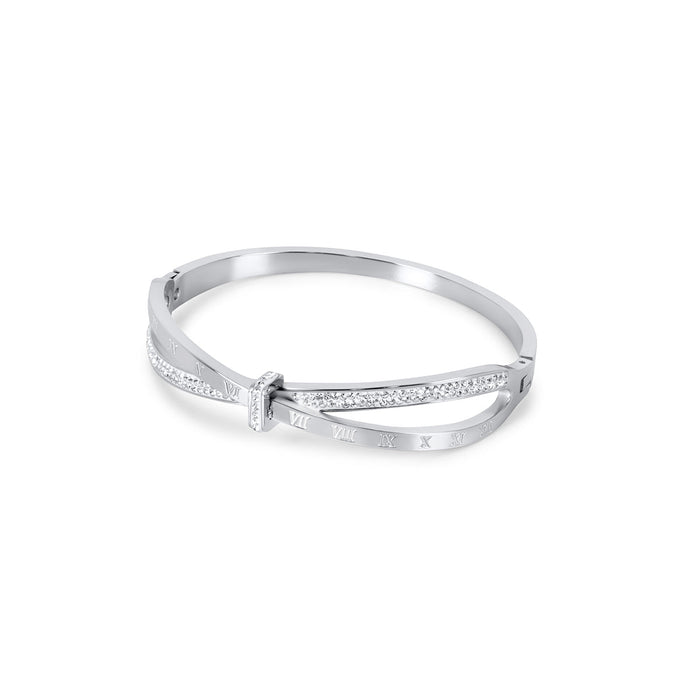 Women's Stainless Steel 18K Gold-Plated Cubic Zirconia Bracelet – Bangle Roman Cuff Silver – Meiva bracelet