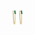 Women's Stainless Steel 18K Gold-Plated Cubic Zirconia Earrings – Elisabeth Chain with Emerald, Dainty – Meiva earrings