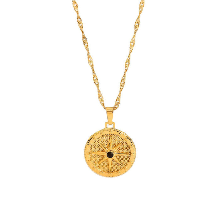 Women's Stainless Steel 18K Gold-Plated Cubic Zirconia Necklace – Compass Rose Star, Layered – Meiva necklace