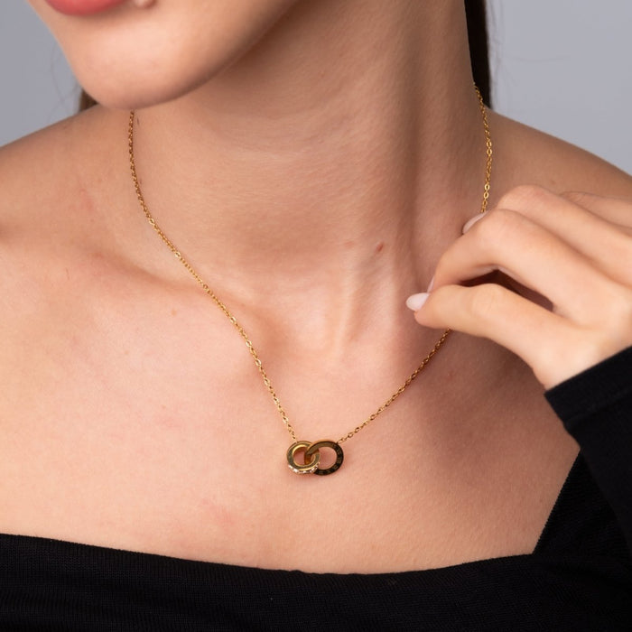 Women's Stainless Steel 18K Gold-Plated Cubic Zirconia Necklace – Imperial Stone, Dainty – Meiva necklace view 2