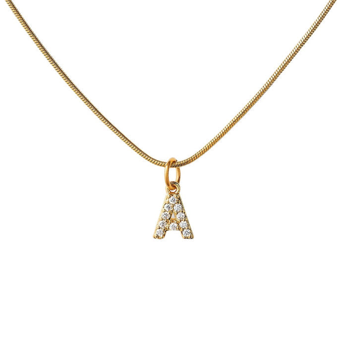 Women's Stainless Steel 18K Gold-Plated Cubic Zirconia Necklace – Initial Letter, Dainty – Meiva necklace