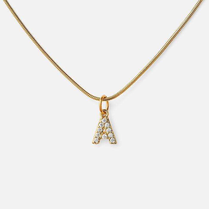 Women's Stainless Steel 18K Gold-Plated Cubic Zirconia Necklace – Initial Letter, Dainty – Meiva necklace view 4