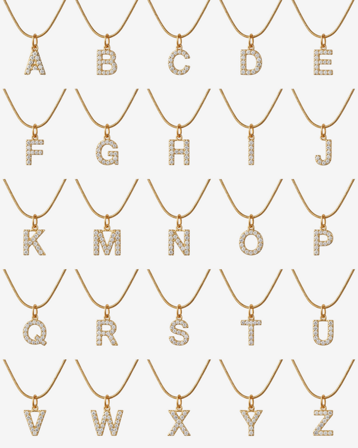 Women's Stainless Steel 18K Gold-Plated Cubic Zirconia Necklace – Initial Letter, Dainty – Meiva necklace view 5