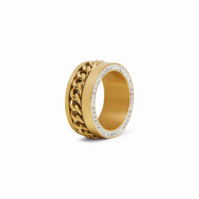 Women's Stainless Steel 18K Gold-Plated Cubic Zirconia Ring – Link, Statement – Meiva ring