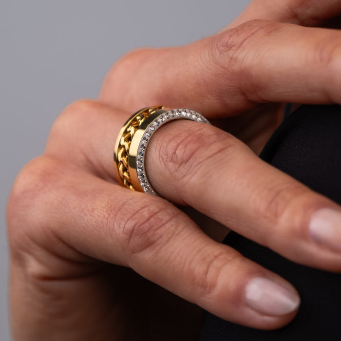 Women's Stainless Steel 18K Gold-Plated Cubic Zirconia Ring – Link, Statement – Meiva ring view 3