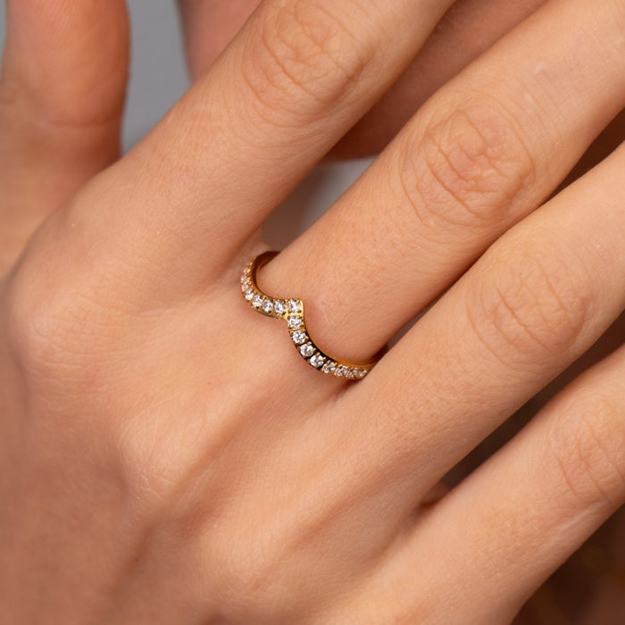 Women's Stainless Steel 18K Gold-Plated Cubic Zirconia Ring – Trinity, Dainty – Meiva ring view 3