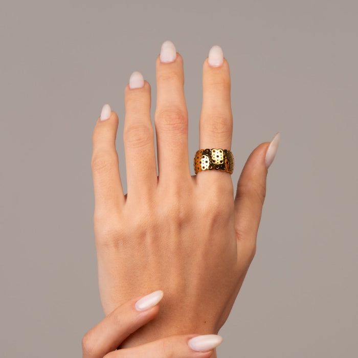Women's Stainless Steel 18K Gold-Plated Cubic Zirconia Ring – Valenciana, Statement – Meiva ring view 2
