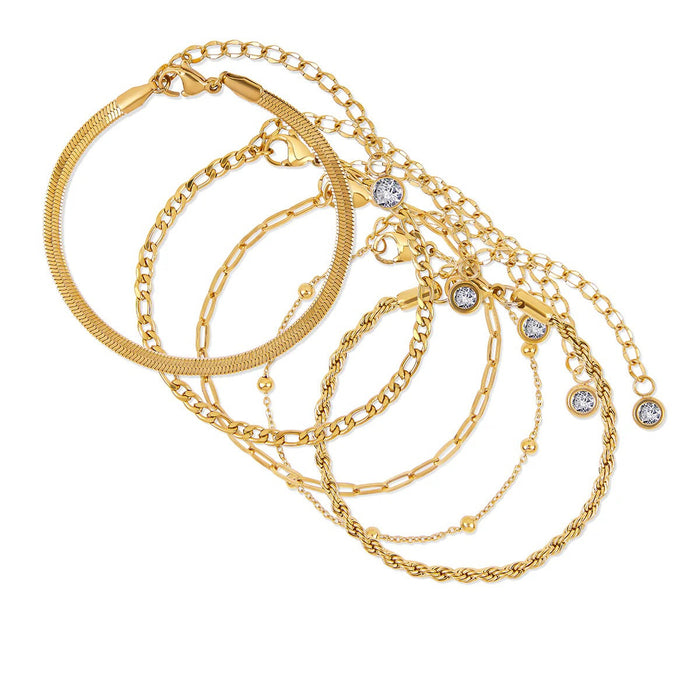Women's Stainless Steel 18K Gold-Plated Cubic Zirconia Set – Glamour Bracelet, Dainty – Meiva set