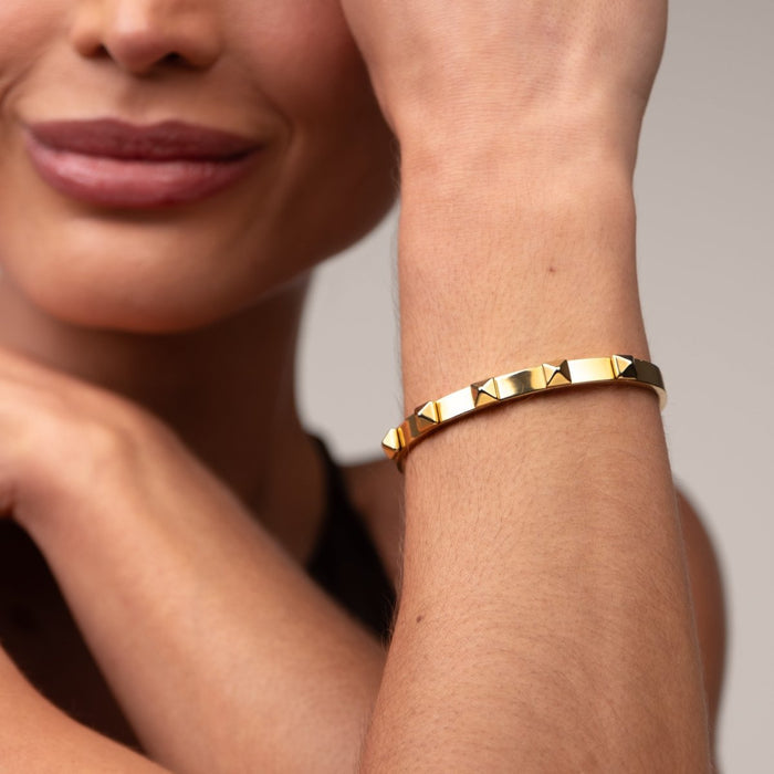 Women's Stainless Steel 18K Gold-Plated Earrings – Bangle Studded Cuff Bracelet, Statement – Meiva earrings view 4