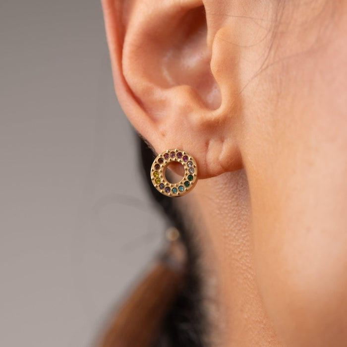 Women's Stainless Steel 18K Gold-Plated Earrings – Chloe, Dainty – Meiva earrings view 2