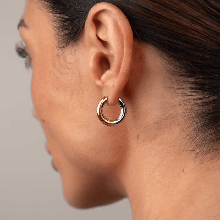 Women's Stainless Steel 18K Gold-Plated Earrings – Contrast Hoop, Statement – Meiva earrings view 2