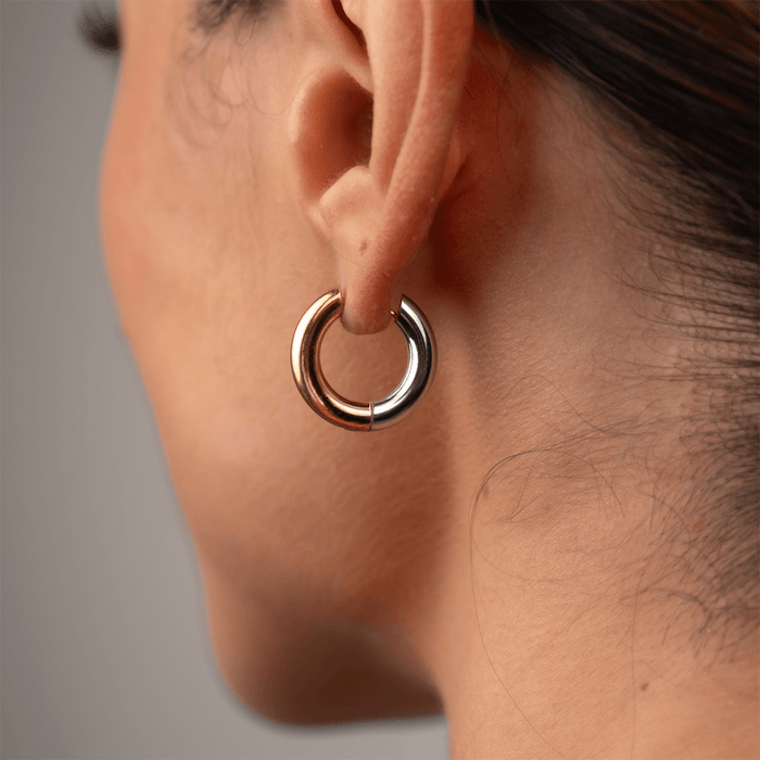 Women's Stainless Steel 18K Gold-Plated Earrings – Contrast Hoop, Statement – Meiva earrings view 3