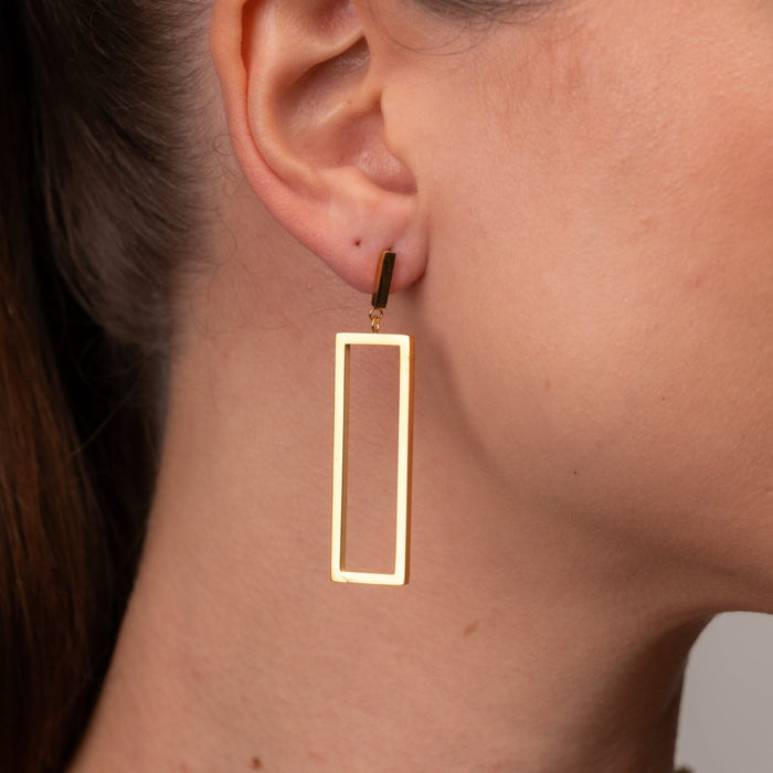 Women's Stainless Steel 18K Gold-Plated Earrings – Diana Geometric Rectangular – Meiva earrings view 2