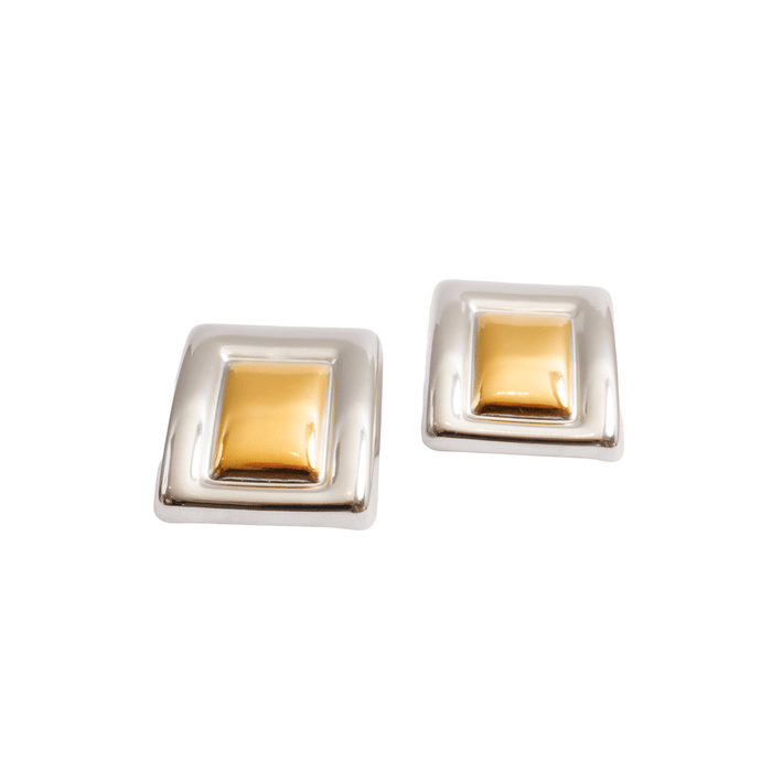 Women's Stainless Steel 18K Gold-Plated Earrings – Geometric Two-Tone Gold and Silver, Dainty – Meiva earrings