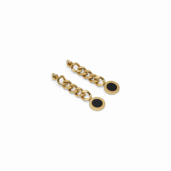 Women's Stainless Steel 18K Gold-Plated Earrings – Glamour Chain with Onyx Stone – Meiva earrings
