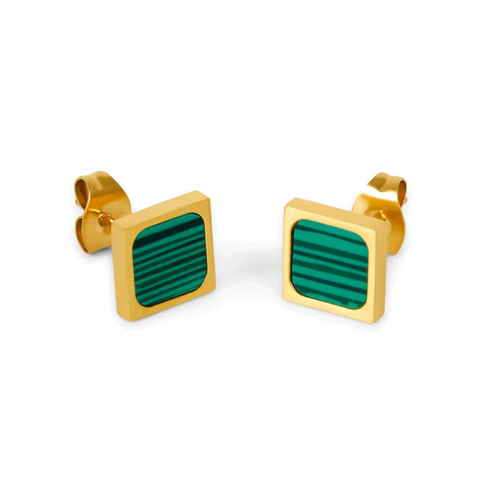 Women's Stainless Steel 18K Gold-Plated Earrings – Green Stone Geometric Earring – Meiva earrings