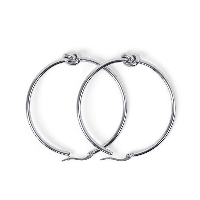 Women's Stainless Steel 18K Gold-Plated Earrings – Hoop Central Knot Hoop Silver – Meiva earrings