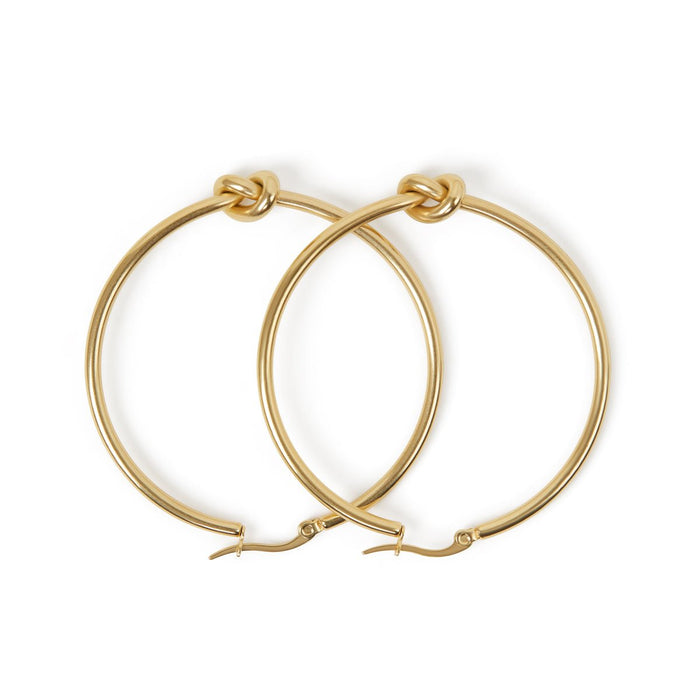 Women's Stainless Steel 18K Gold-Plated Earrings – Hoop Central Knot Hoop – Meiva earrings