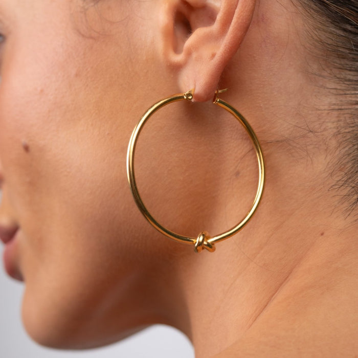 Women's Stainless Steel 18K Gold-Plated Earrings – Hoop Central Knot Hoop – Meiva earrings view 2