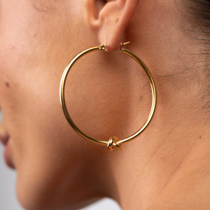 Women's Stainless Steel 18K Gold-Plated Earrings – Hoop Central Knot Hoop – Meiva earrings view 3