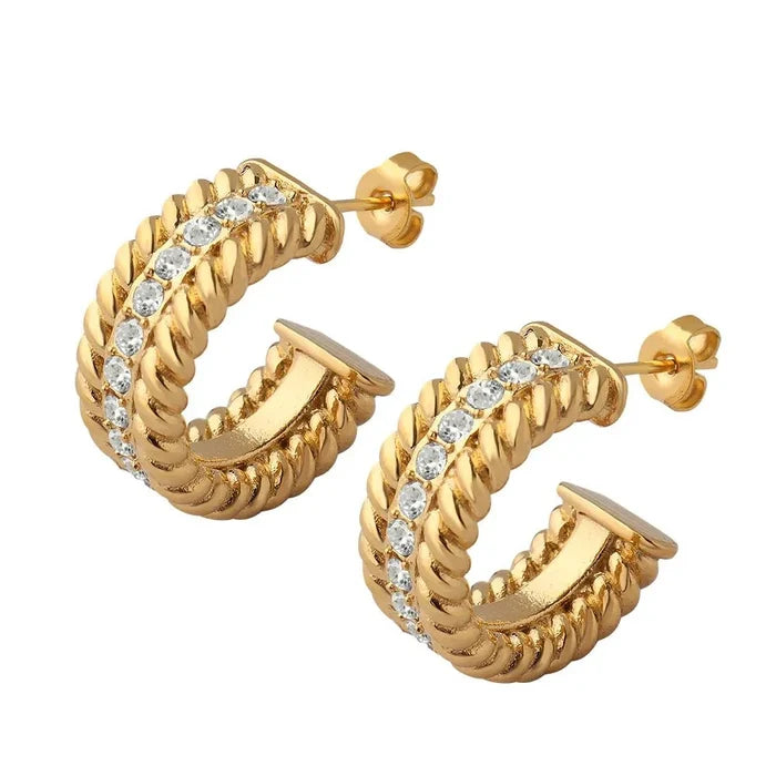 Women's Stainless Steel 18K Gold-Plated Earrings – Hoop Date Hoop Earring – Meiva earrings view 3