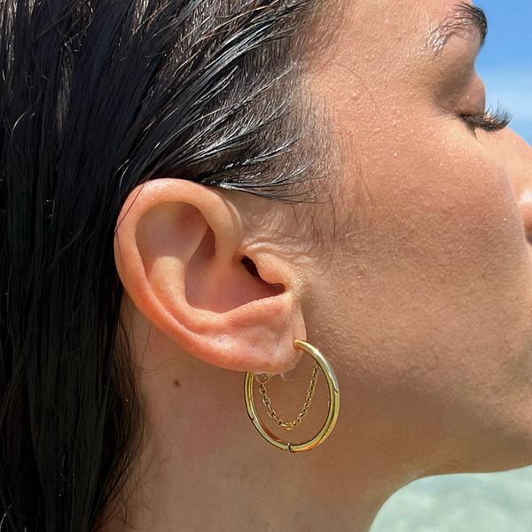 Women's Stainless Steel 18K Gold-Plated Earrings – Hoop Kite Hoop – Meiva earrings view 2