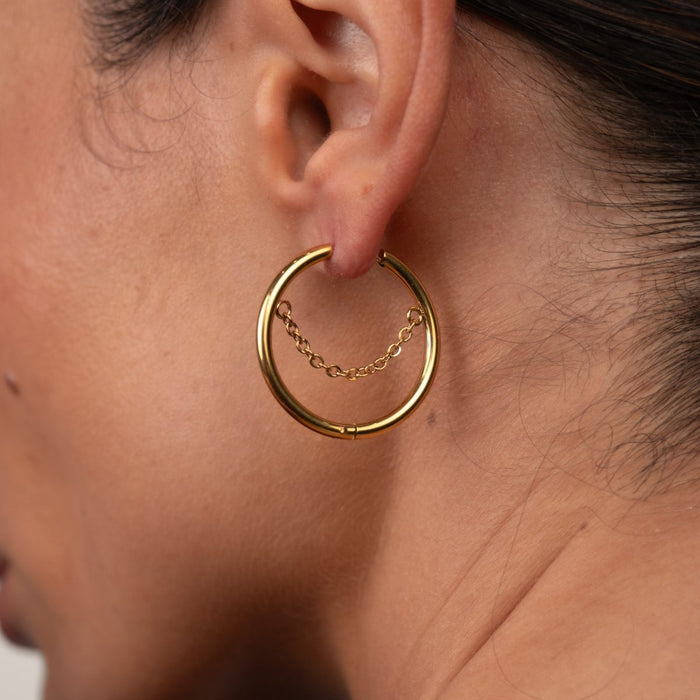 Women's Stainless Steel 18K Gold-Plated Earrings – Hoop Kite Hoop – Meiva earrings view 3