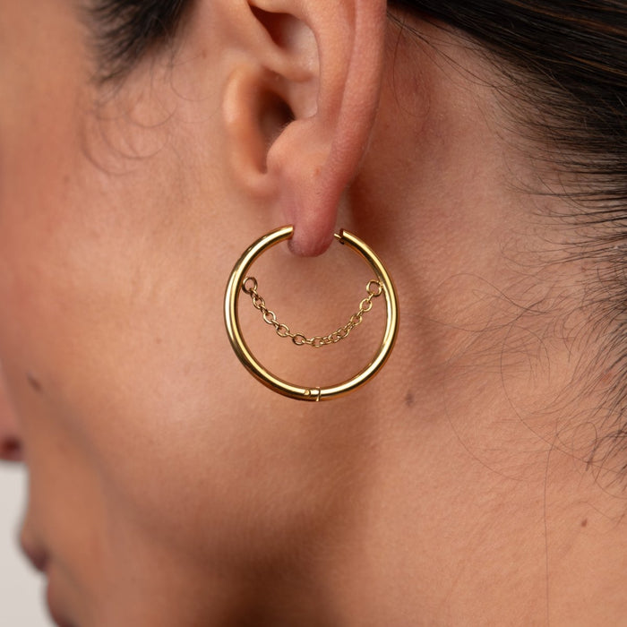 Women's Stainless Steel 18K Gold-Plated Earrings – Hoop Kite Hoop – Meiva earrings view 4