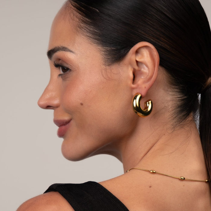 Women's Stainless Steel 18K Gold-Plated Earrings – Hoop Lola Chunky Hoop, Statement – Meiva earrings view 3