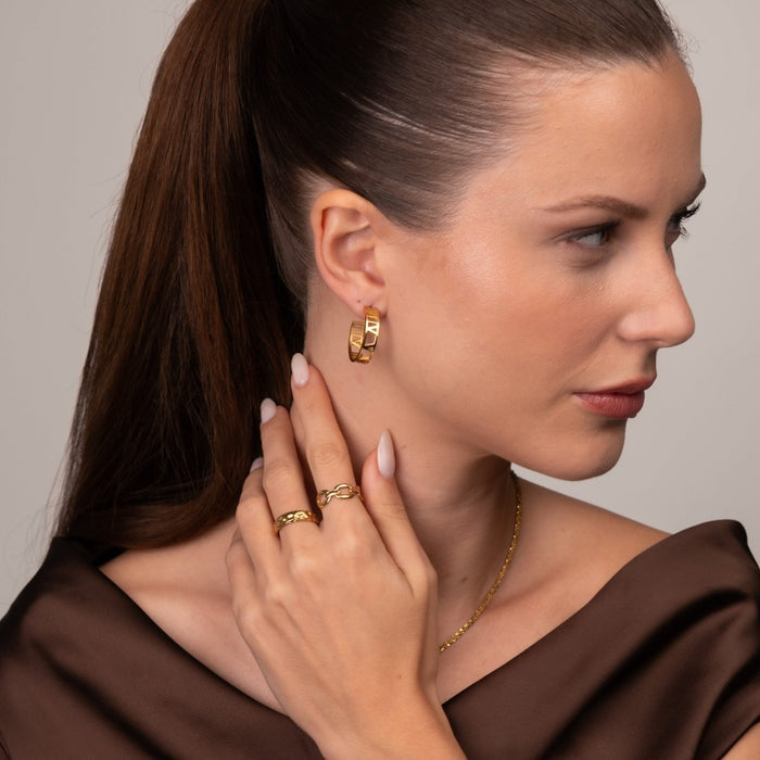 Women's Stainless Steel 18K Gold-Plated Earrings – Hoop Numeral Hoop – Meiva earrings view 3